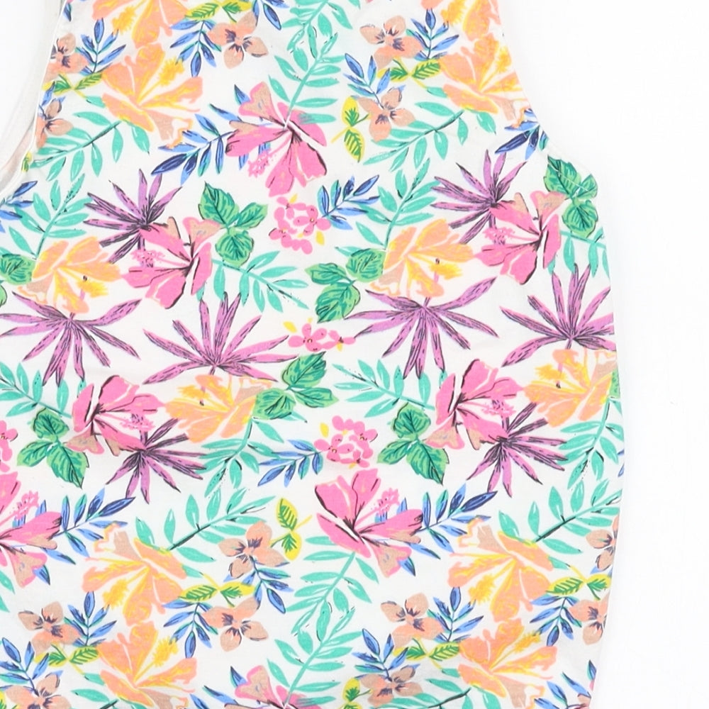 Primark Girls Multicoloured Floral 100% Cotton Jersey Tank Size 5-6 Years Round Neck Tie - Aloha