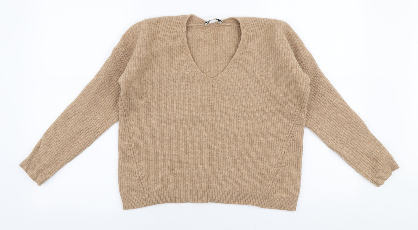 Whistles Womens Beige V-Neck  Wool Pullover Jumper Size S
