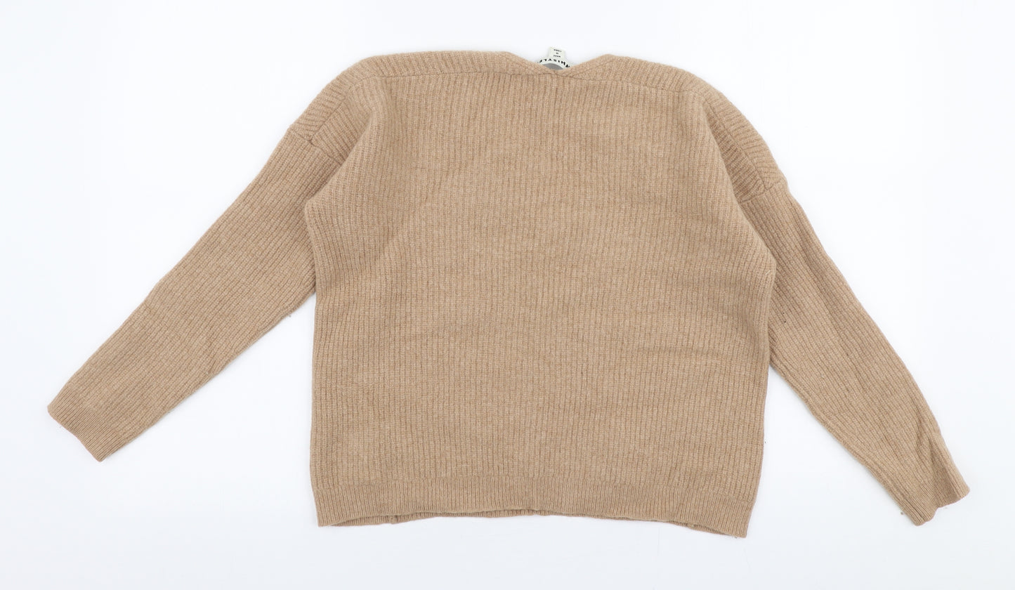 Whistles Womens Beige V-Neck  Wool Pullover Jumper Size S