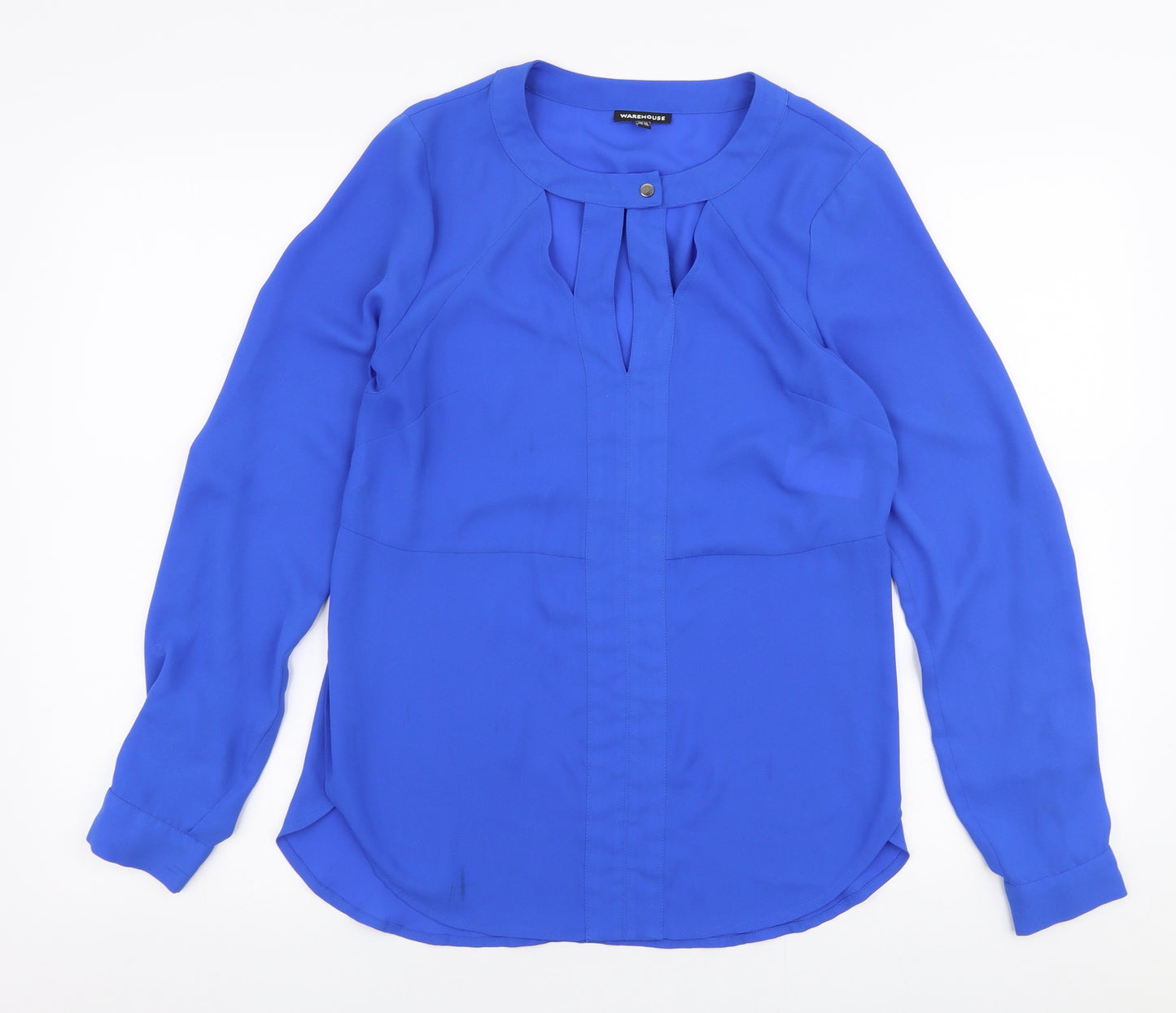 Warehouse Womens Blue  Polyester Basic Blouse Size 10 Round Neck