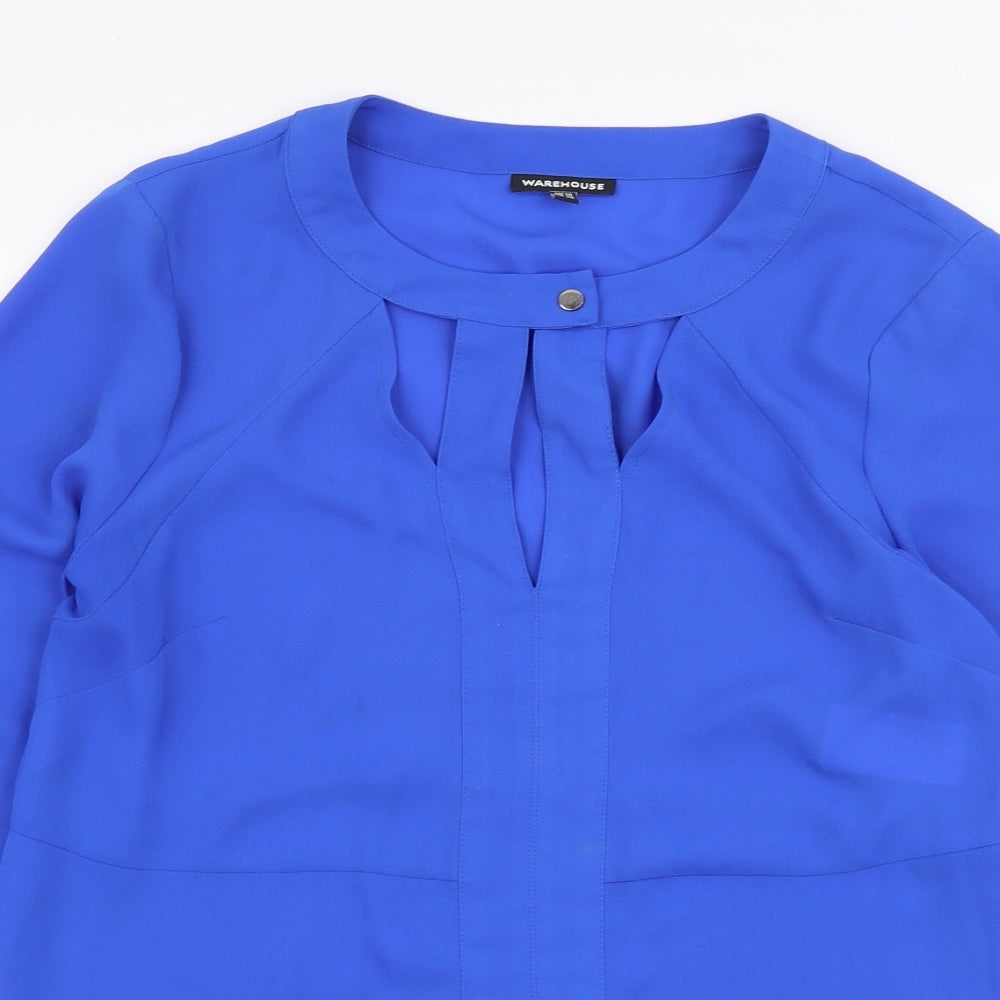Warehouse Womens Blue  Polyester Basic Blouse Size 10 Round Neck