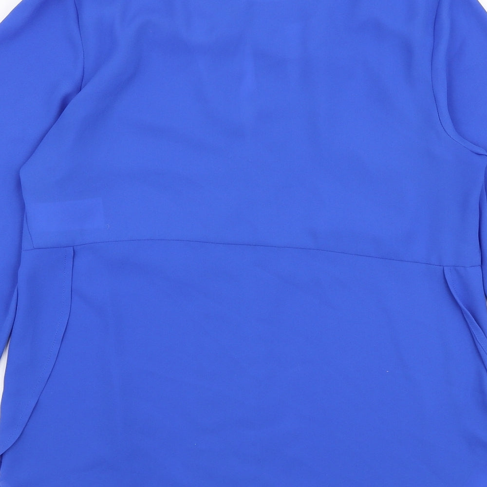 Warehouse Womens Blue  Polyester Basic Blouse Size 10 Round Neck