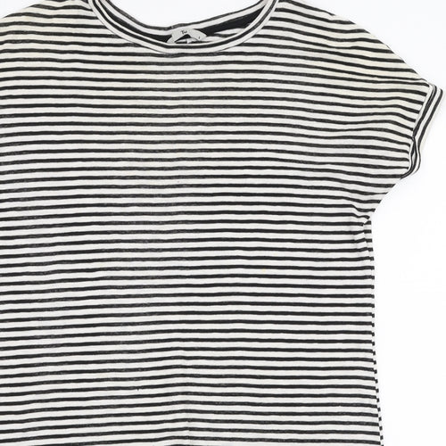 TU Womens White Striped Cotton Jersey T-Shirt Size 8 Round Neck