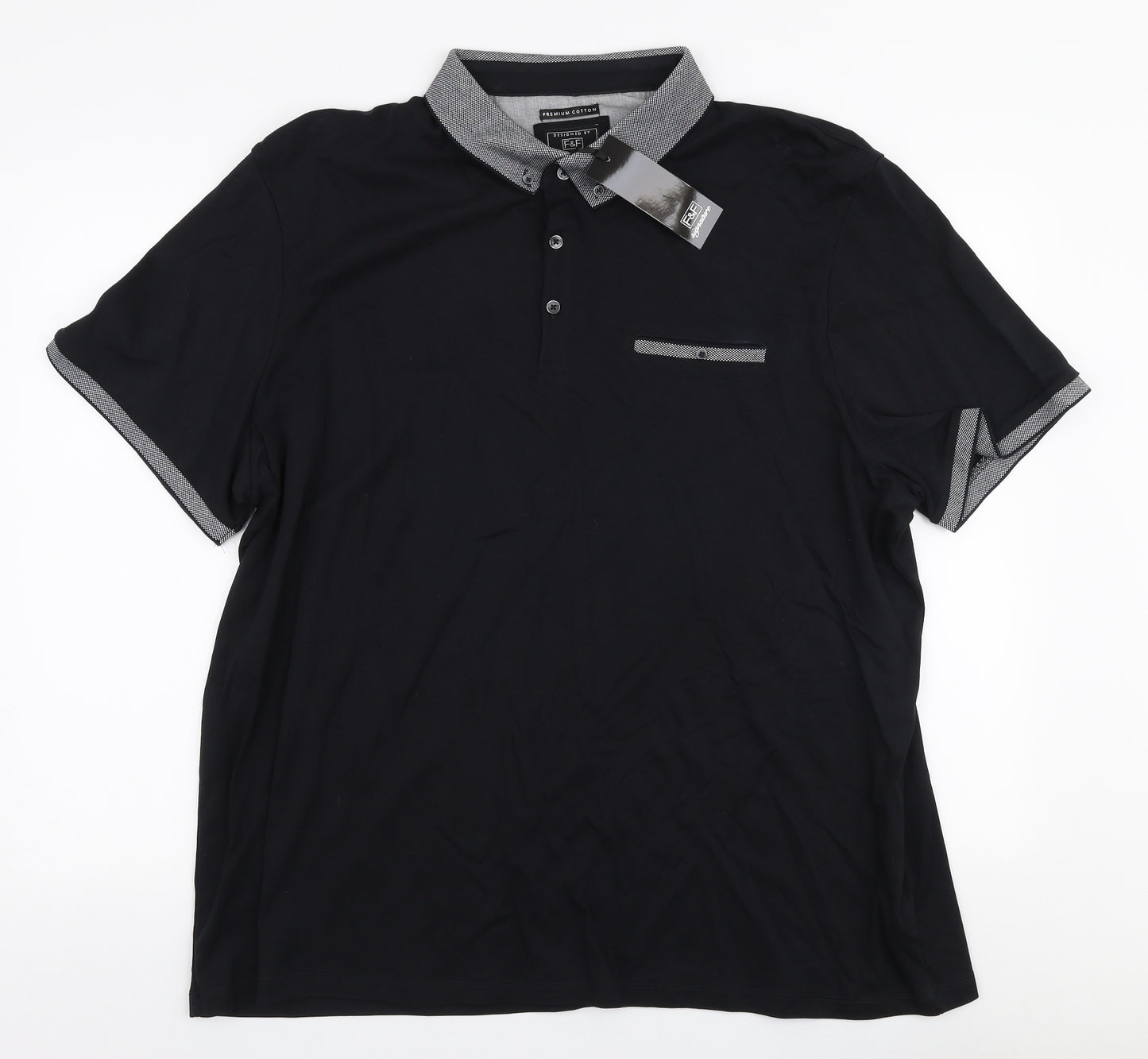 F&F Mens Black  100% Cotton  Polo Size 3XL Collared Button