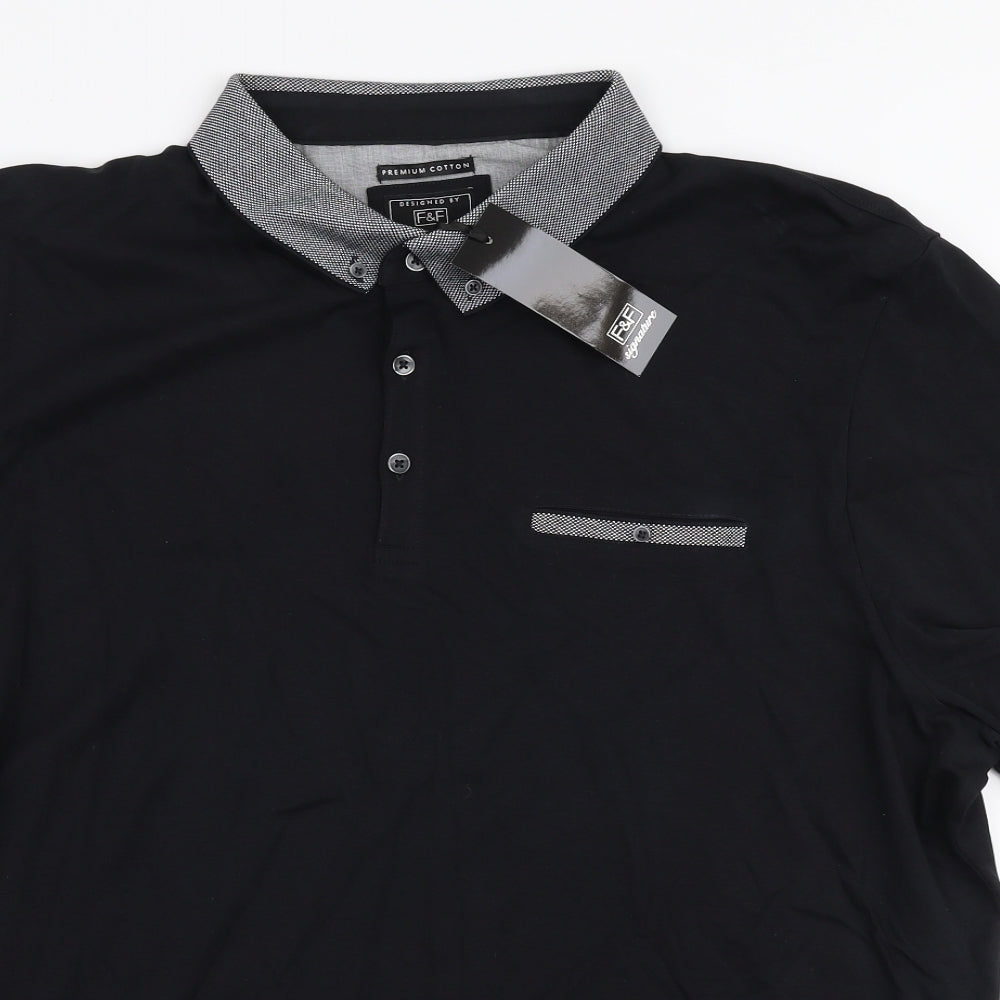 F&F Mens Black  100% Cotton  Polo Size 3XL Collared Button