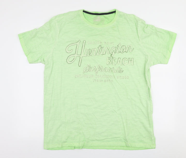 Marks and Spencer Mens Green Cotton T-Shirt Size 2XL Round Neck - huntington beach