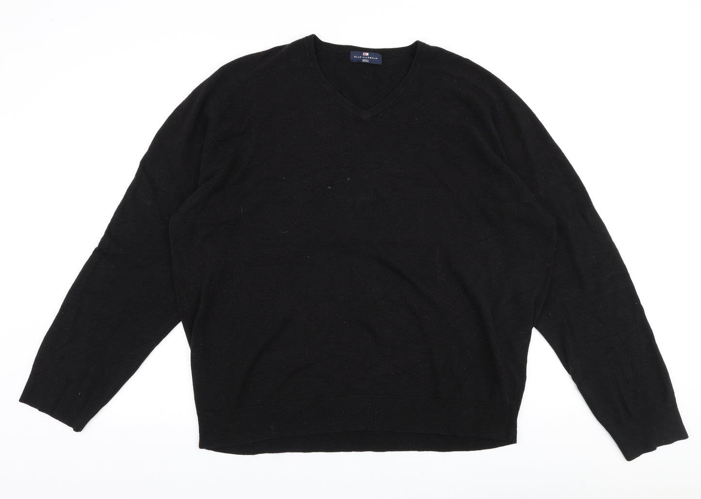 Marks and Spencer Mens Black V-Neck  Acrylic Pullover Jumper Size 2XL