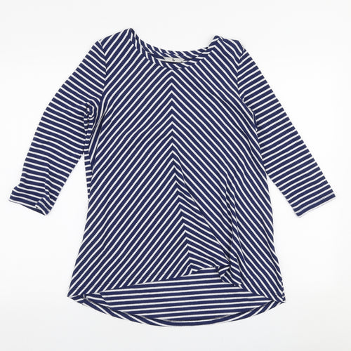 TU Womens Blue Round Neck Striped Polyester Pullover Jumper Size 10