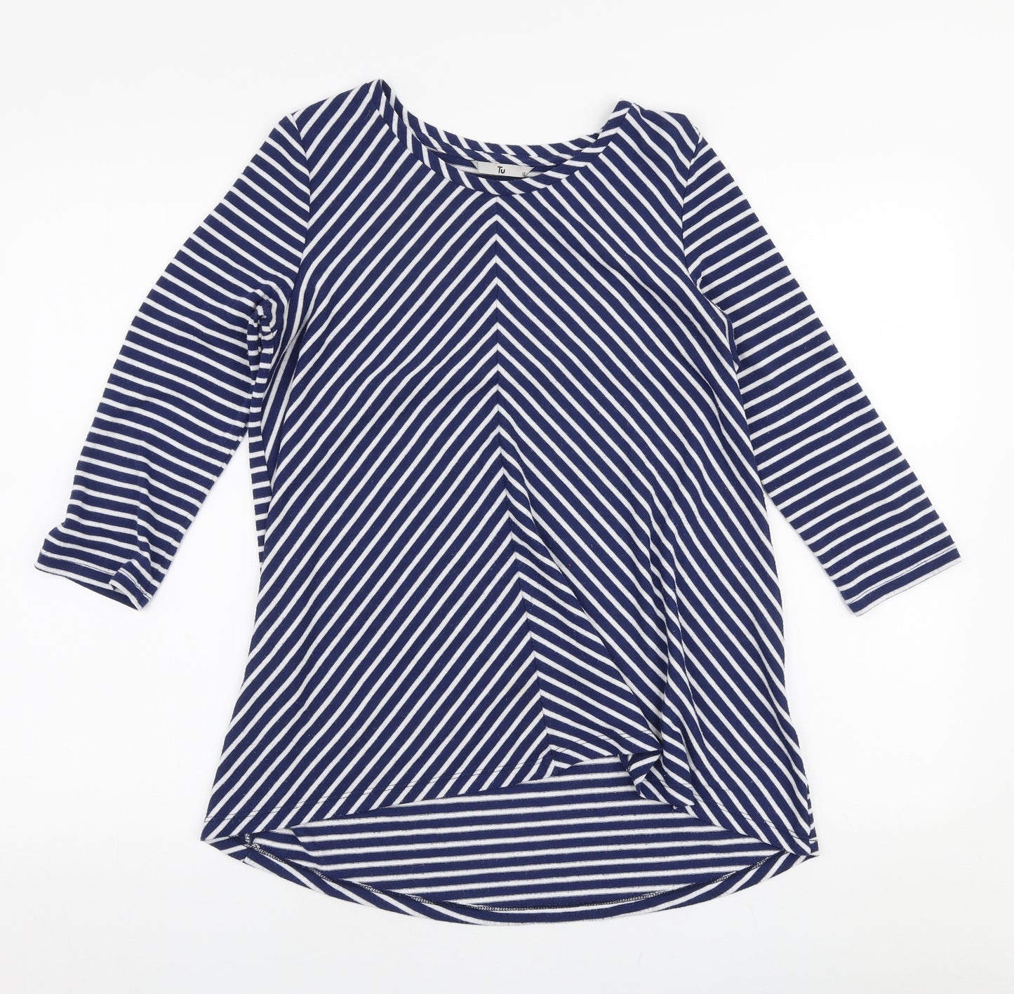 TU Womens Blue Round Neck Striped Polyester Pullover Jumper Size 10