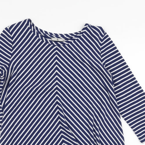 TU Womens Blue Round Neck Striped Polyester Pullover Jumper Size 10
