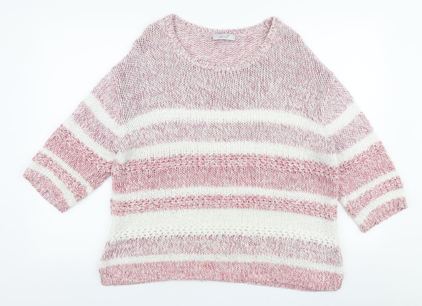 Per Una Womens Pink Round Neck Striped Acrylic Pullover Jumper Size 16