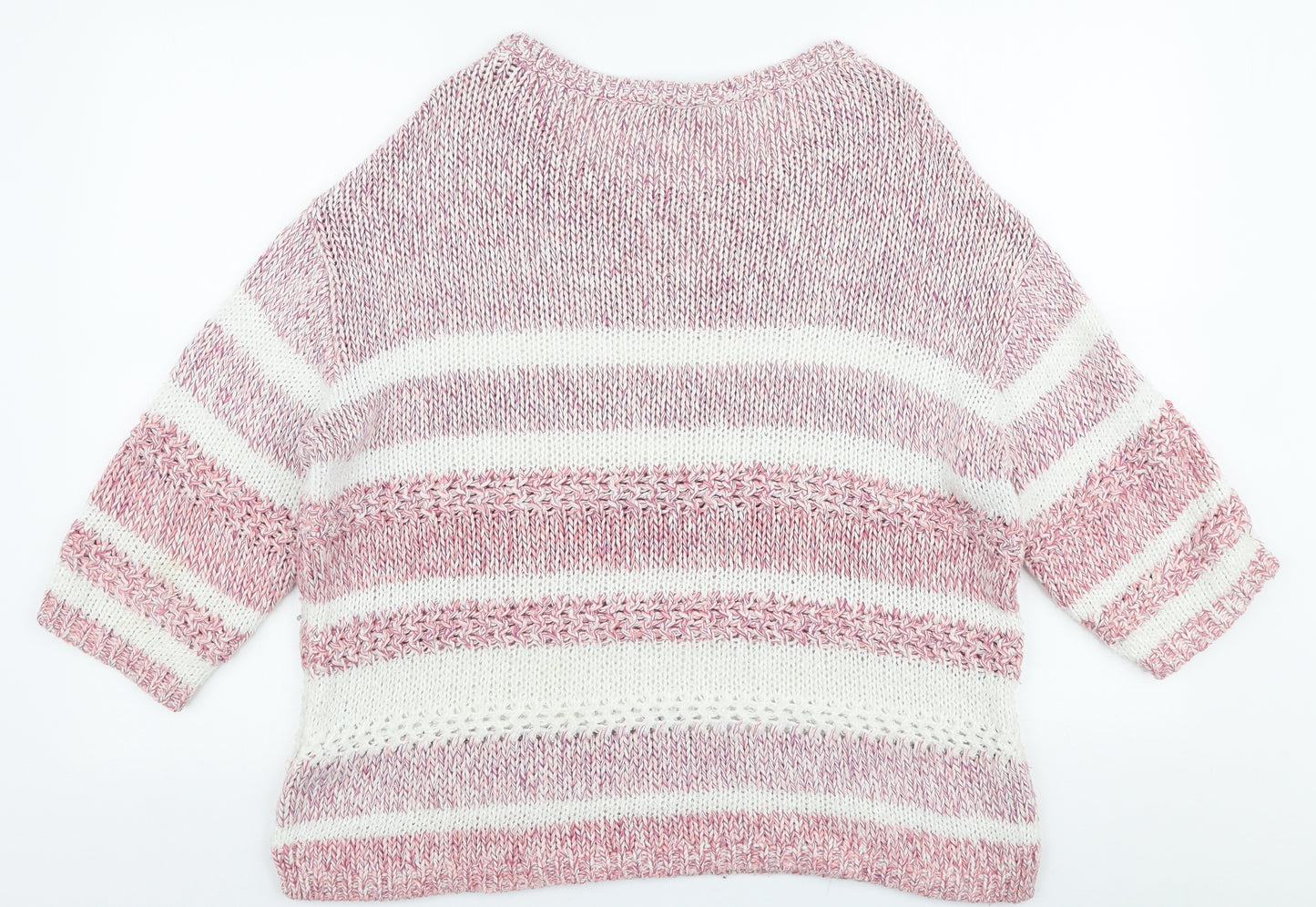 Per Una Womens Pink Round Neck Striped Acrylic Pullover Jumper Size 16