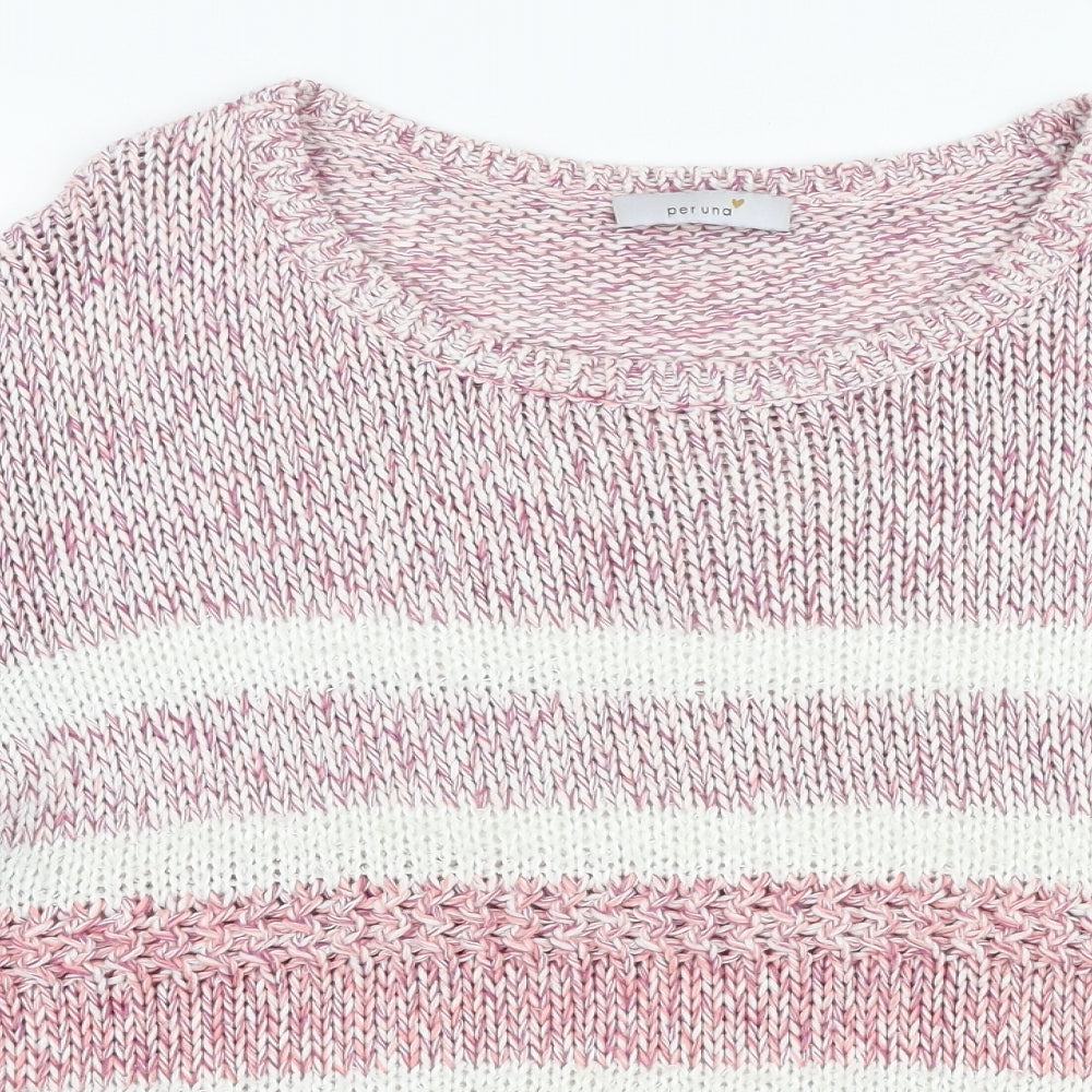 Per Una Womens Pink Round Neck Striped Acrylic Pullover Jumper Size 16