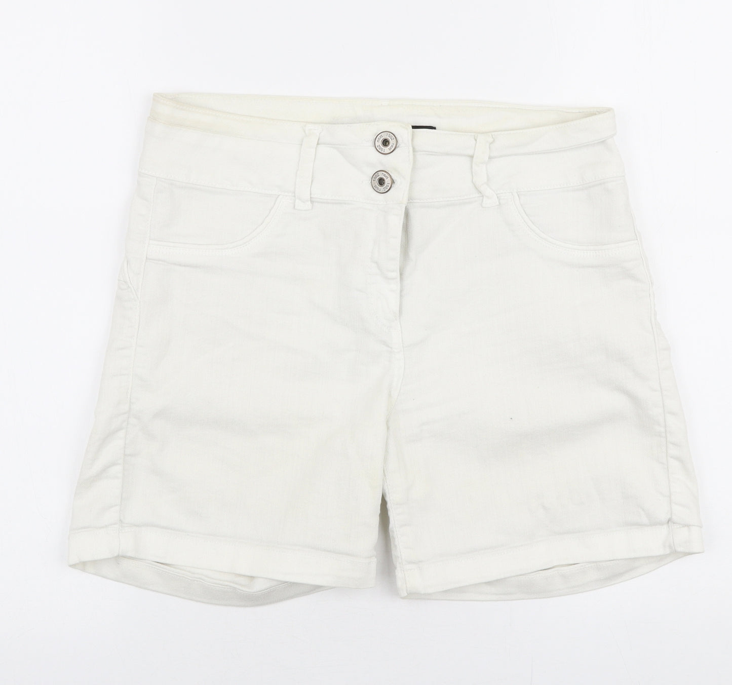 NEXT Womens White  Cotton Mom Shorts Size 12 L6 in Regular Zip