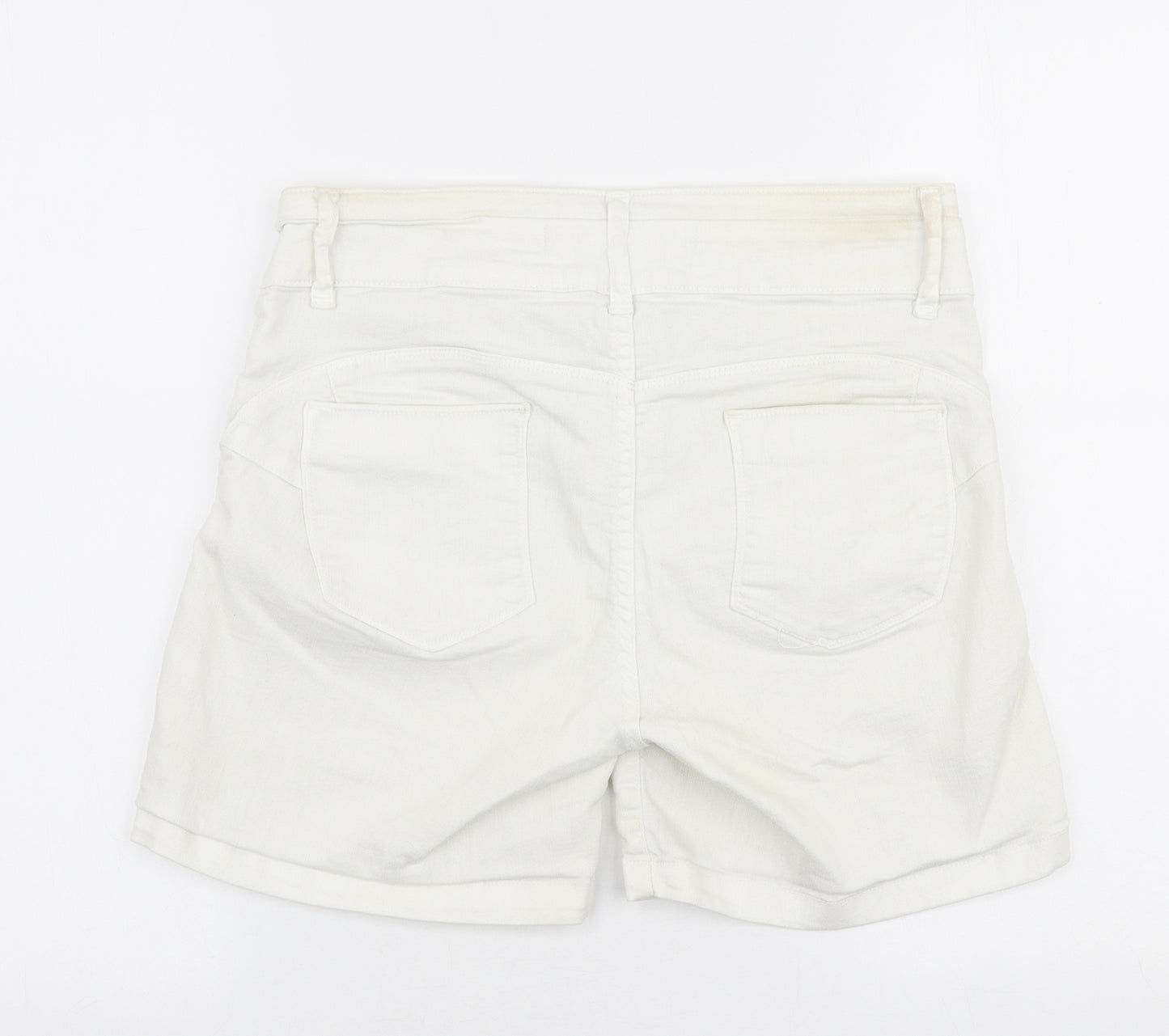 NEXT Womens White  Cotton Mom Shorts Size 12 L6 in Regular Zip