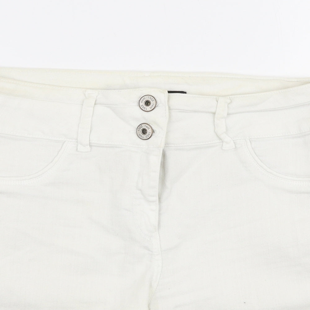 NEXT Womens White  Cotton Mom Shorts Size 12 L6 in Regular Zip