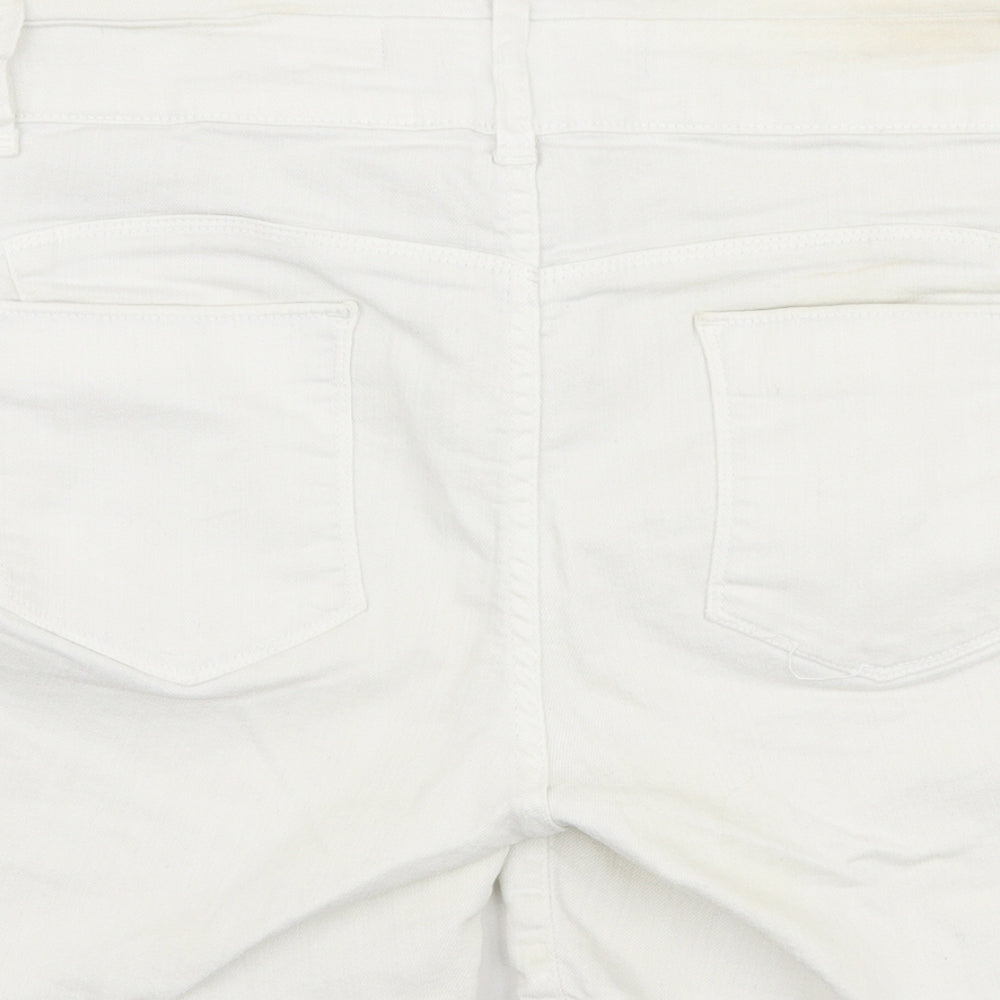 NEXT Womens White  Cotton Mom Shorts Size 12 L6 in Regular Zip