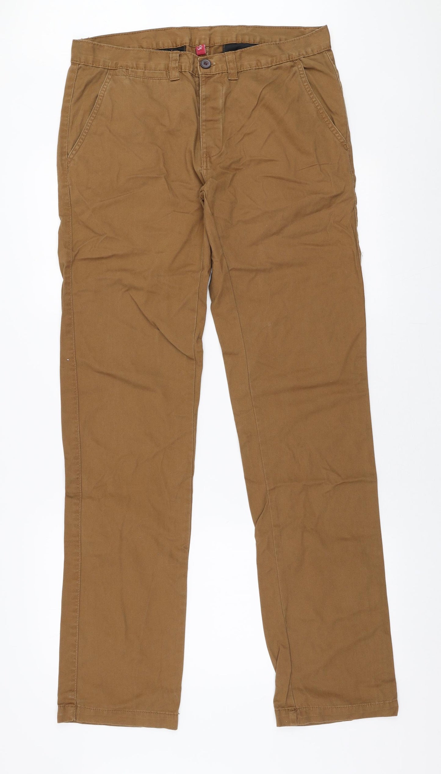 Preworn Mens Brown  Polyester Chino Trousers Size 32 in L34 in Regular Button
