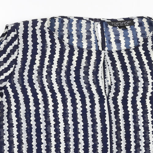 Topshop Womens Blue Striped Polyester Basic Blouse Size 10 Round Neck - Cold shoulder