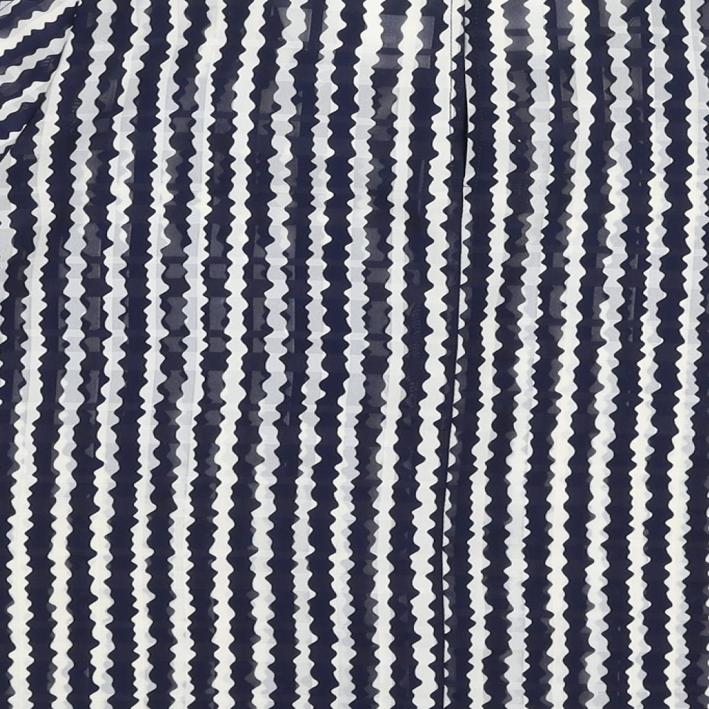 Topshop Womens Blue Striped Polyester Basic Blouse Size 10 Round Neck - Cold shoulder