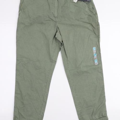 Marks and Spencer Womens Green  Cotton Chino Trousers Size 14 L26 in Regular Zip