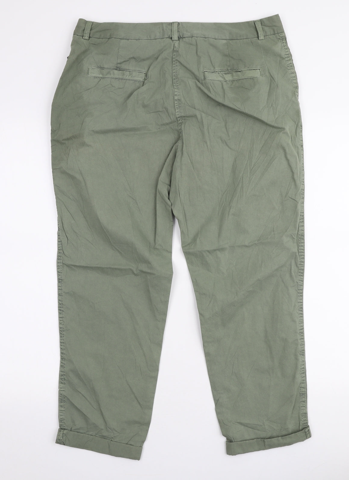 Marks and Spencer Womens Green  Cotton Chino Trousers Size 14 L26 in Regular Zip