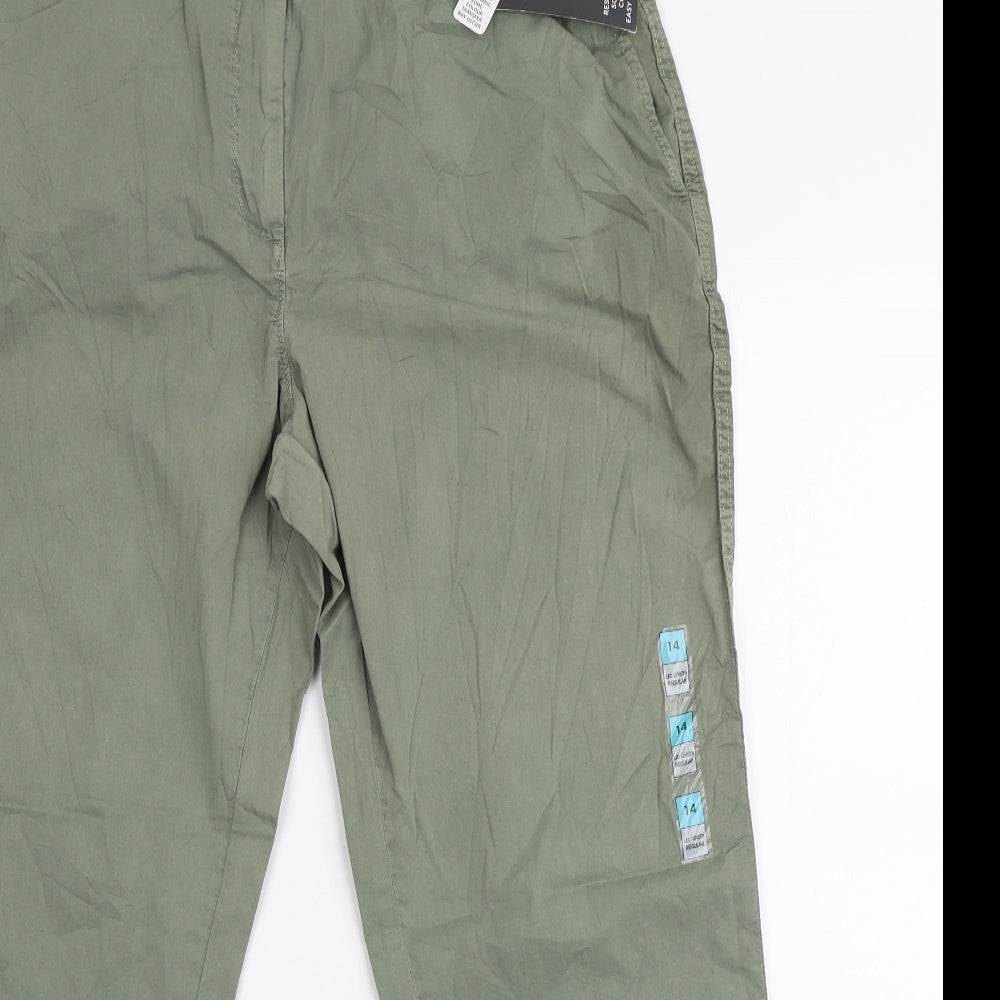 Marks and Spencer Womens Green  Cotton Chino Trousers Size 14 L26 in Regular Zip