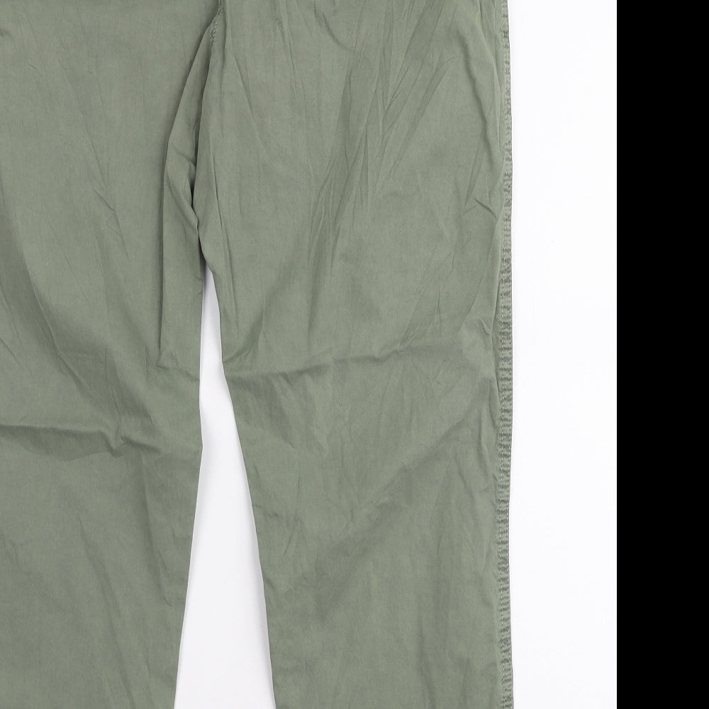 Marks and Spencer Womens Green  Cotton Chino Trousers Size 14 L26 in Regular Zip