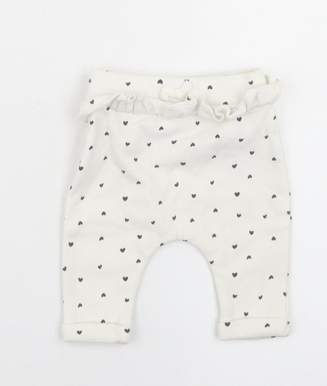 George Girls White Polka Dot Cotton Jogger Trousers Size Newborn