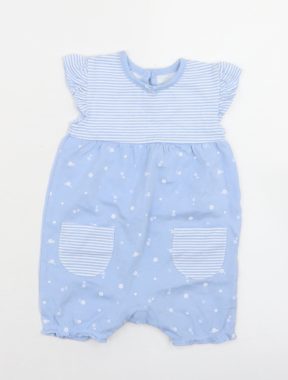 George Girls Blue Striped Cotton Romper One-Piece Size 3-6 Months  Button