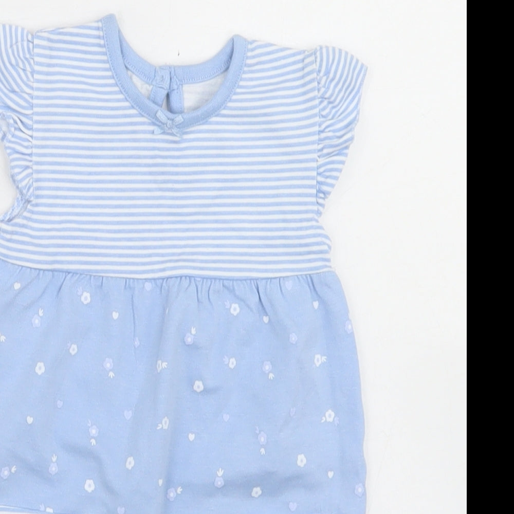 George Girls Blue Striped Cotton Romper One-Piece Size 3-6 Months  Button