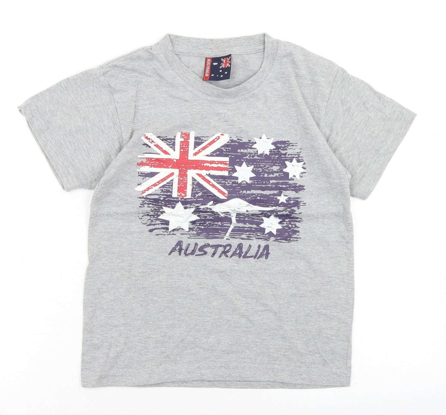 Australia Boys Grey  Cotton Basic T-Shirt Size 8 Years Crew Neck
