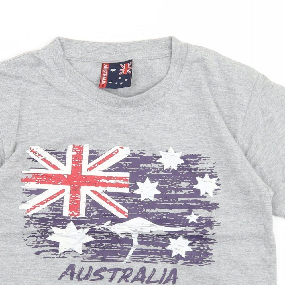 Australia Boys Grey  Cotton Basic T-Shirt Size 8 Years Crew Neck