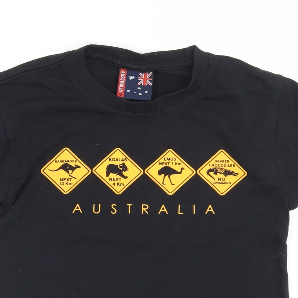 Australia Boys Black  Cotton Basic T-Shirt Size 8 Years Crew Neck
