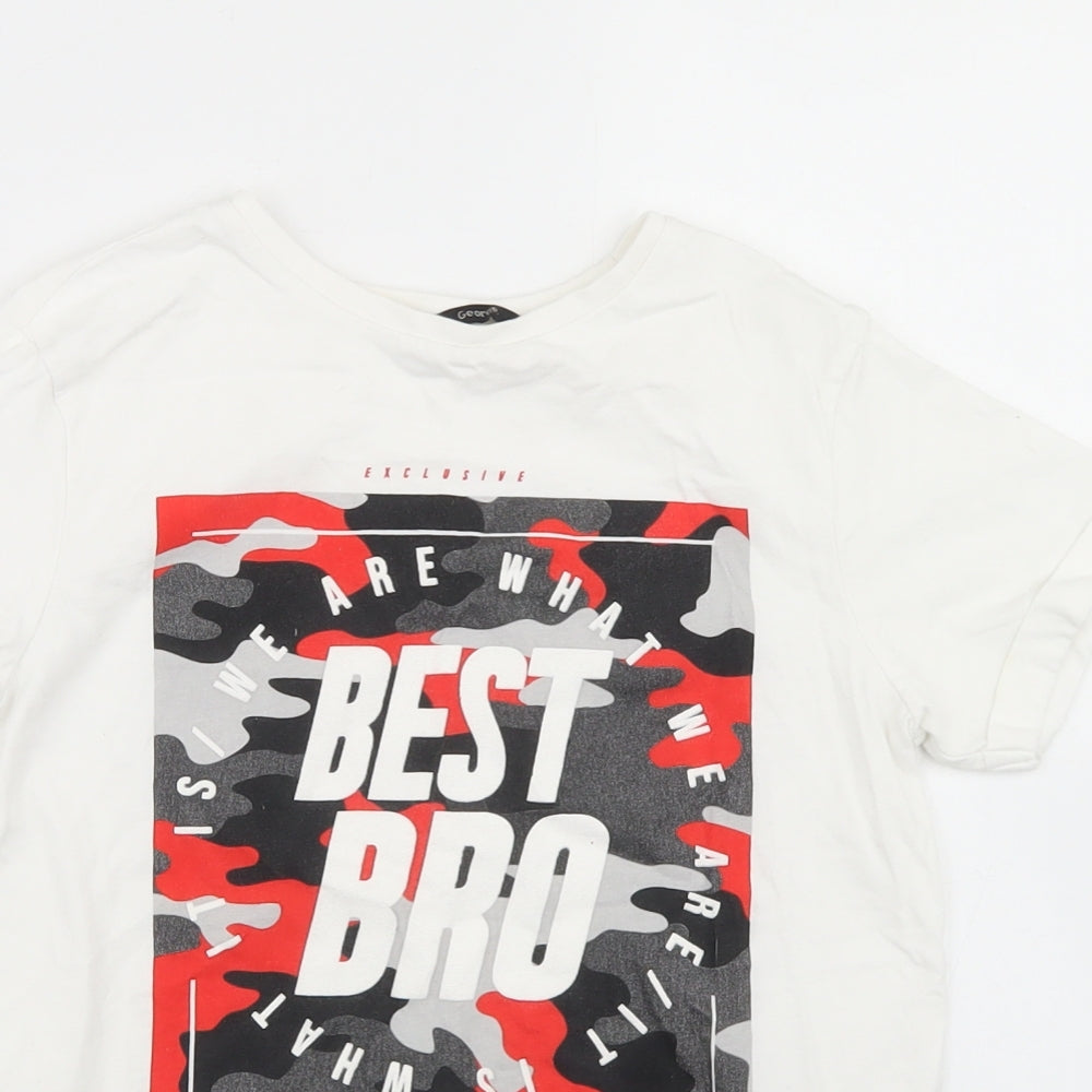 George Boys White  Cotton Basic T-Shirt Size 9-10 Years Crew Neck  - Best Bro