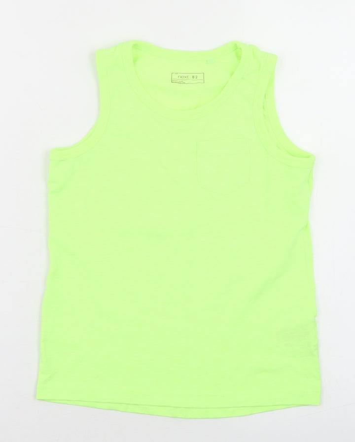 NEXT Boys Yellow Cotton Basic Tank Size 6 Years Round Neck - Chest Pocket, Neon