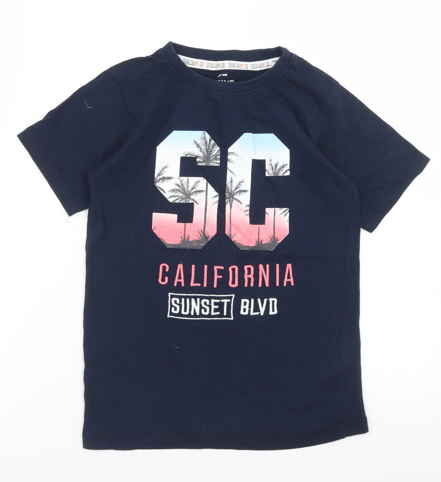 SoulCal&Co Boys Blue  Cotton Basic T-Shirt Size 9-10 Years Crew Neck