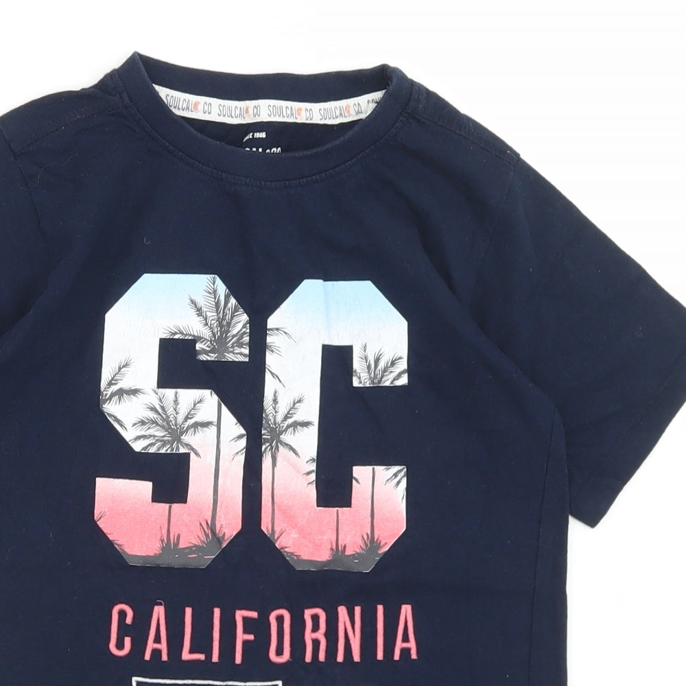 SoulCal&Co Boys Blue  Cotton Basic T-Shirt Size 9-10 Years Crew Neck