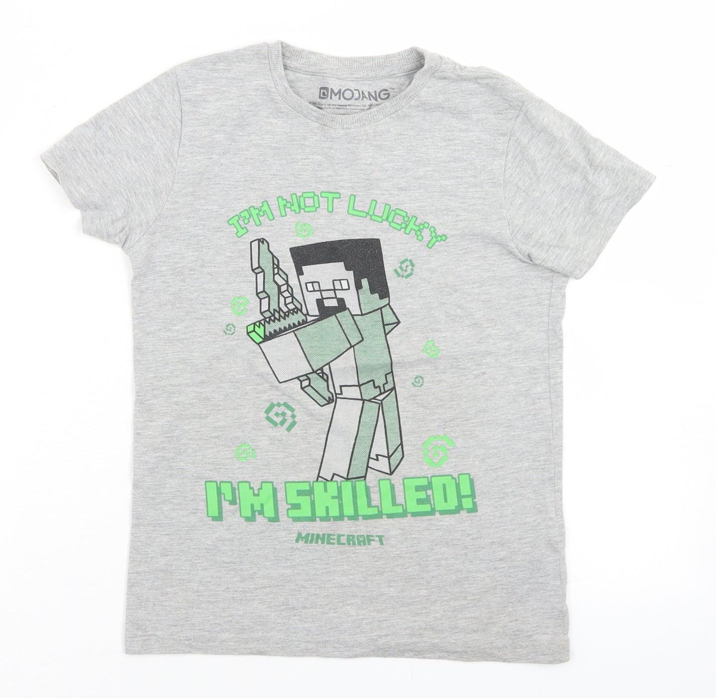 Marks and Spencer Boys Grey  Cotton Basic T-Shirt Size 6-7 Years Crew Neck  - Minecraft