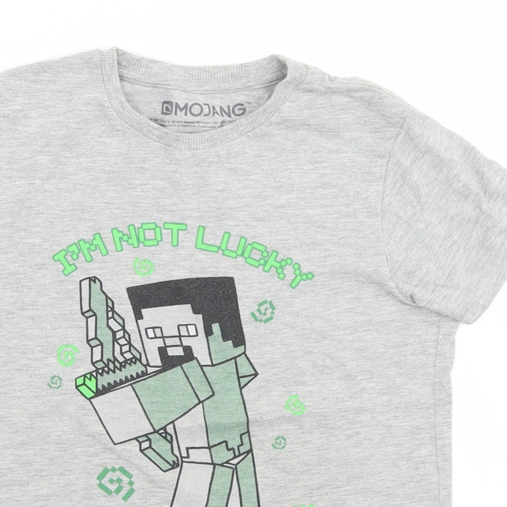 Marks and Spencer Boys Grey  Cotton Basic T-Shirt Size 6-7 Years Crew Neck  - Minecraft