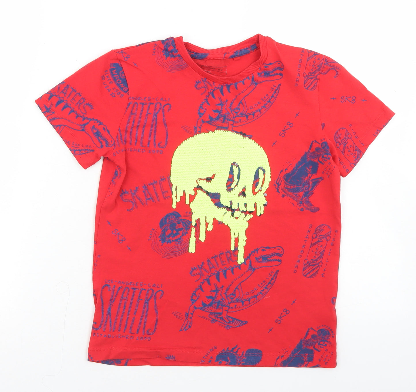 NEXT Boys Red  Cotton Basic T-Shirt Size 8 Years Crew Neck  - Skateboard