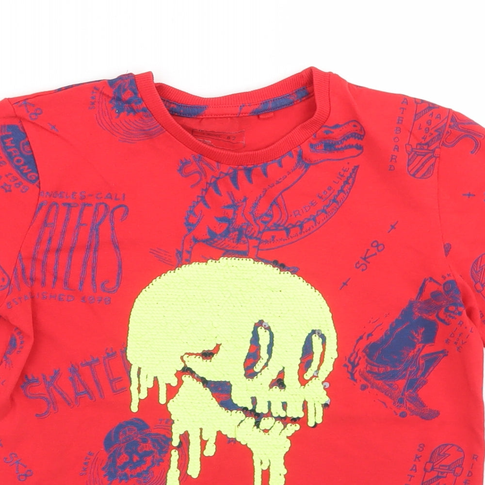 NEXT Boys Red  Cotton Basic T-Shirt Size 8 Years Crew Neck  - Skateboard