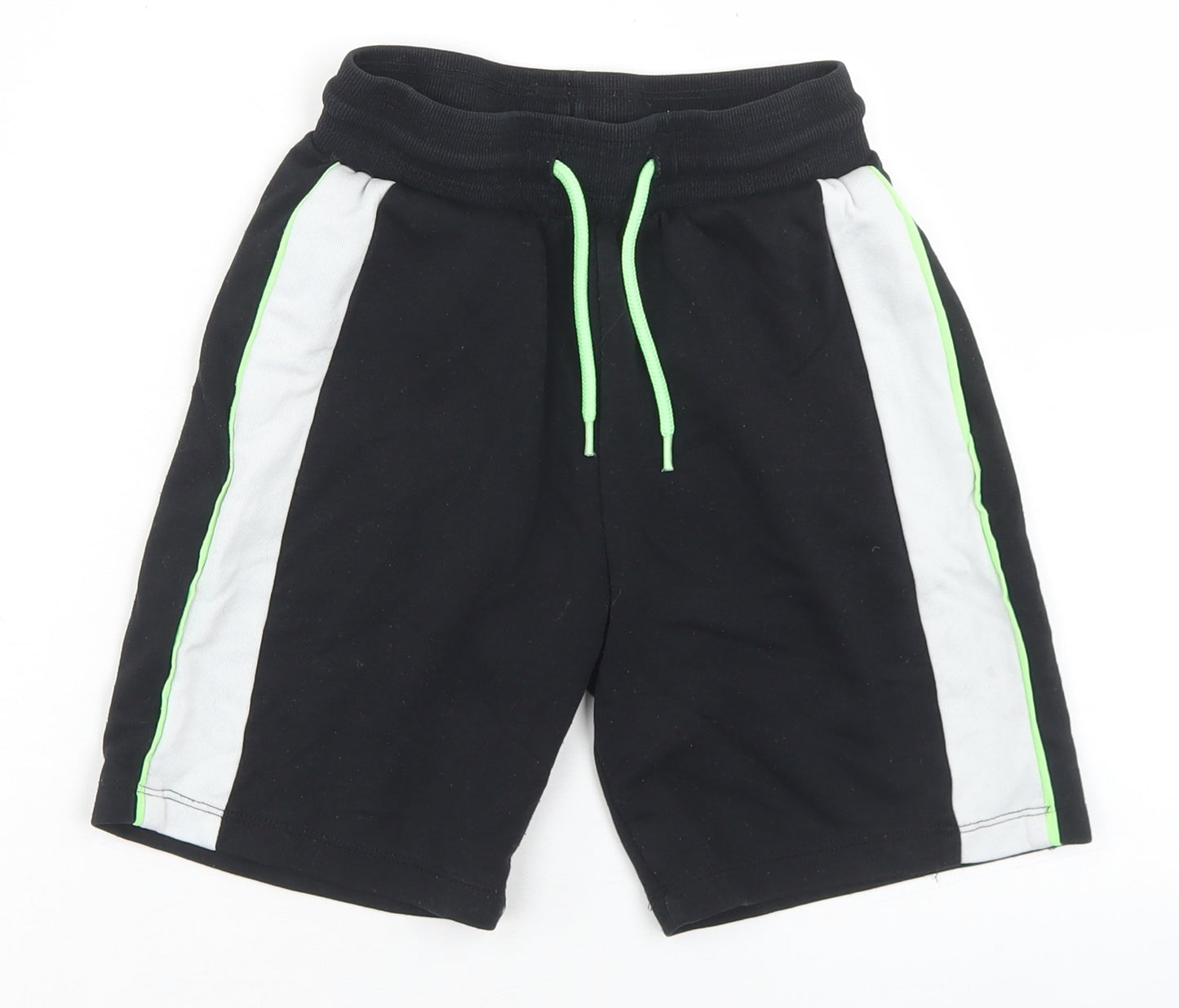 Lefties Boys Black Colourblock Cotton Sweat Shorts Size 7-8 Years  Regular Drawstring