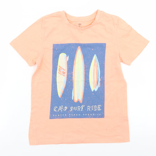 La Redoute Boys Orange  Cotton Basic T-Shirt Size 8 Years Crew Neck  - Surfing