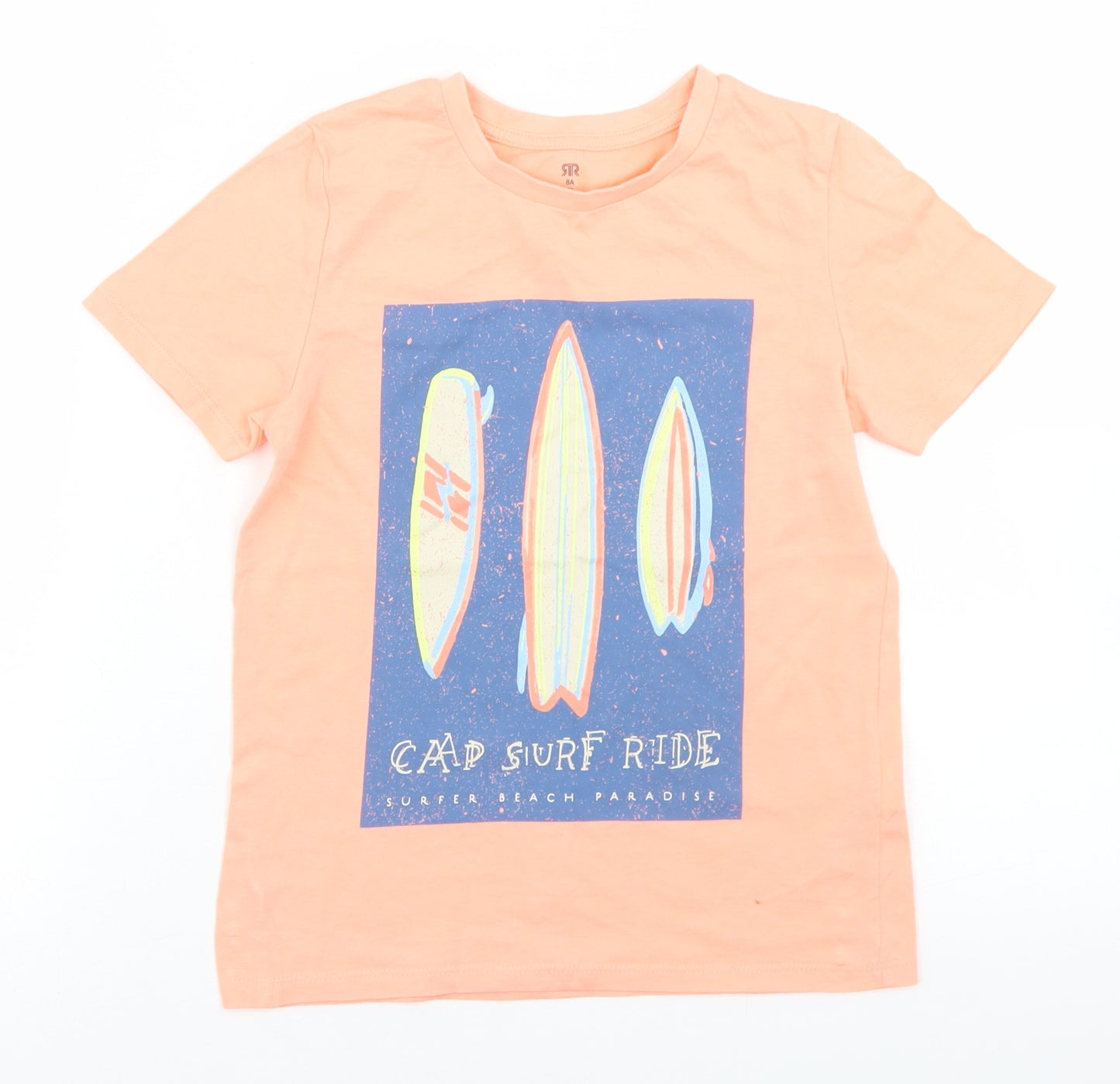 La Redoute Boys Orange  Cotton Basic T-Shirt Size 8 Years Crew Neck  - Surfing