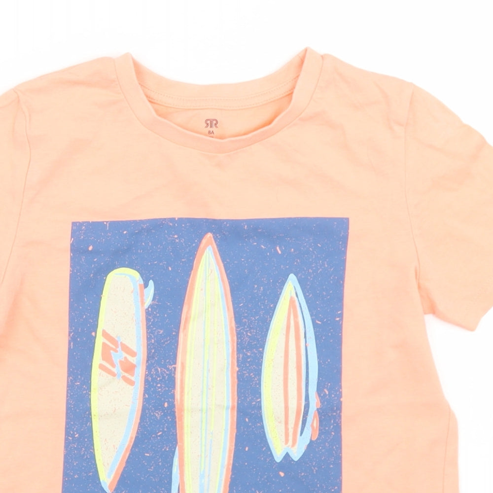 La Redoute Boys Orange  Cotton Basic T-Shirt Size 8 Years Crew Neck  - Surfing
