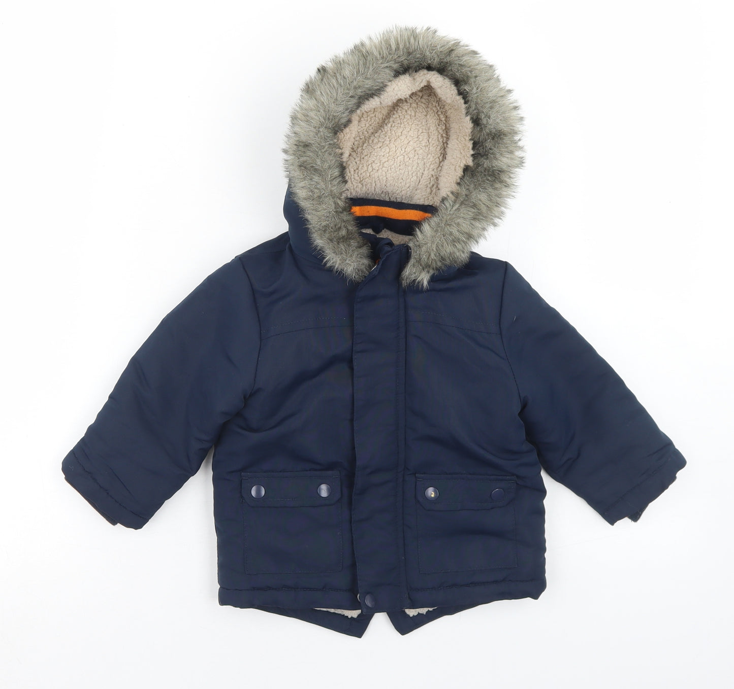 Primark Boys Blue   Parka Coat Size 9-12 Months   Zip