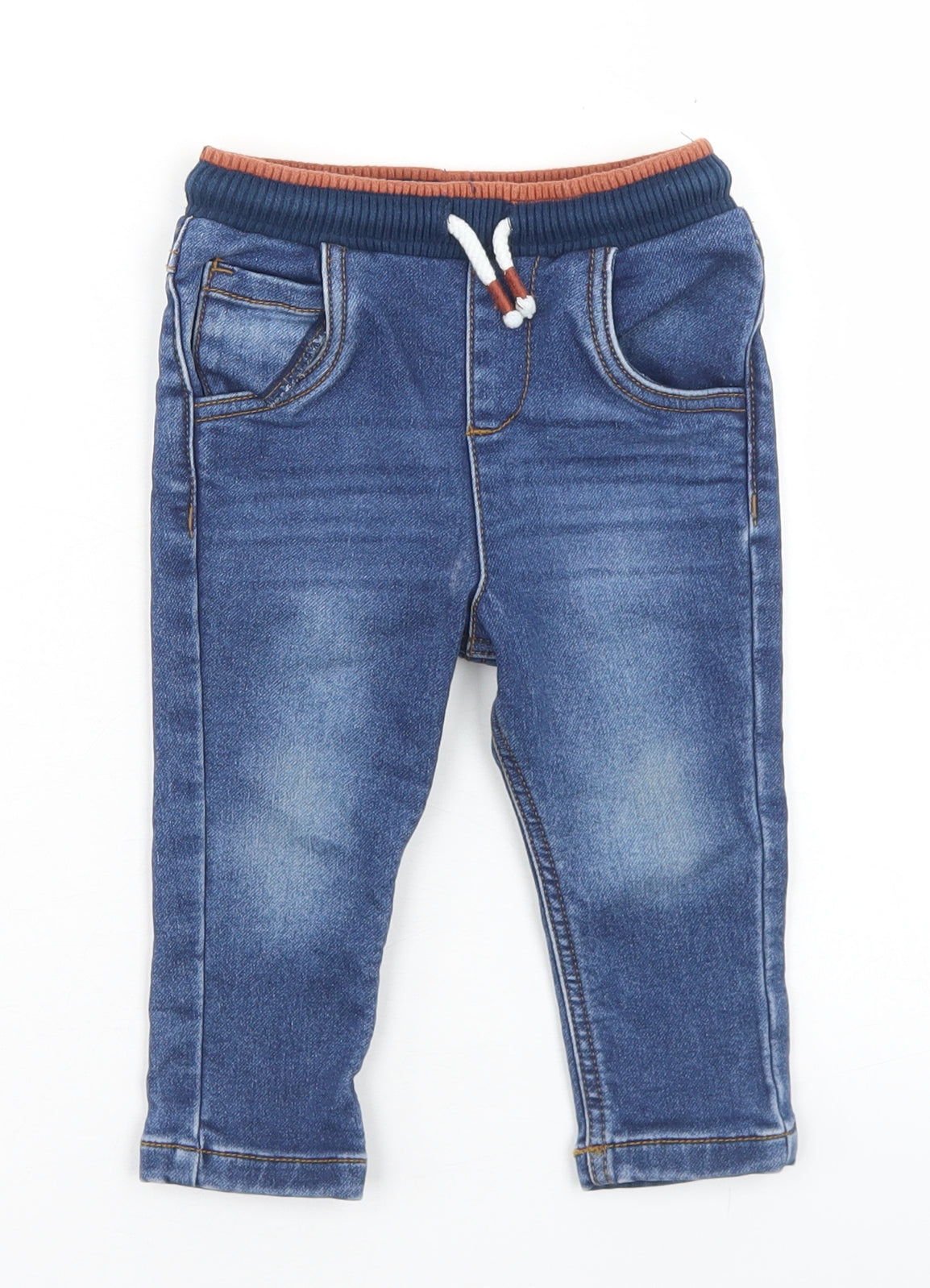 Fred & Flo Boys Blue  Cotton Capri Jeans Size 9-12 Months  Drawstring