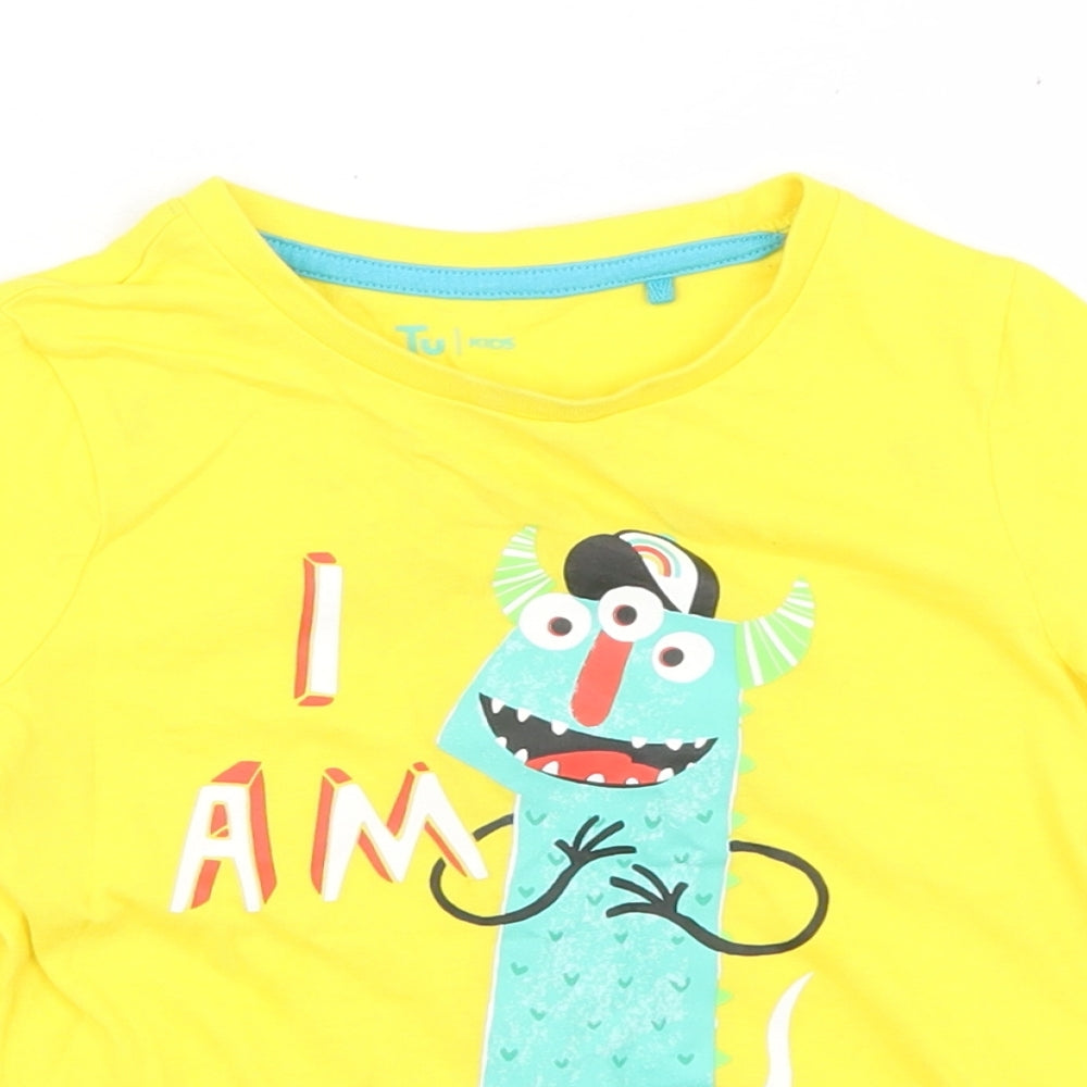 TU Boys Yellow  Cotton Basic T-Shirt Size 12-18 Months Crew Neck  - Monster