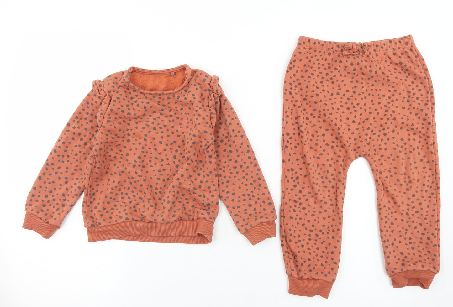 TU Girls Brown Animal Print Cotton Trousers Outfit/Set Size 2-3 Years  Snap